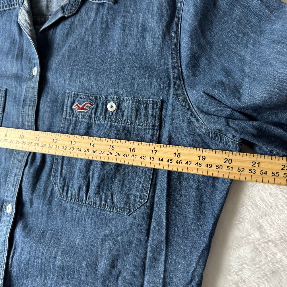 Hollister Denim Button Up Shirt Women’s Medium Chambray Long Sleeve Casual Top - Picture 4 of 8